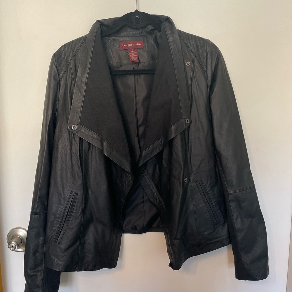 Bagatelle Drape Leather Jacket with Asymmetrical Closure - Picture 2 of 12